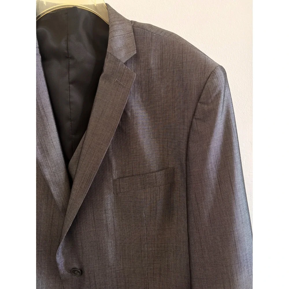 Gulliano Couture Mens 3 Piece Suit 50R Charcoal Grey Sharkskin Blazer Vest Pants